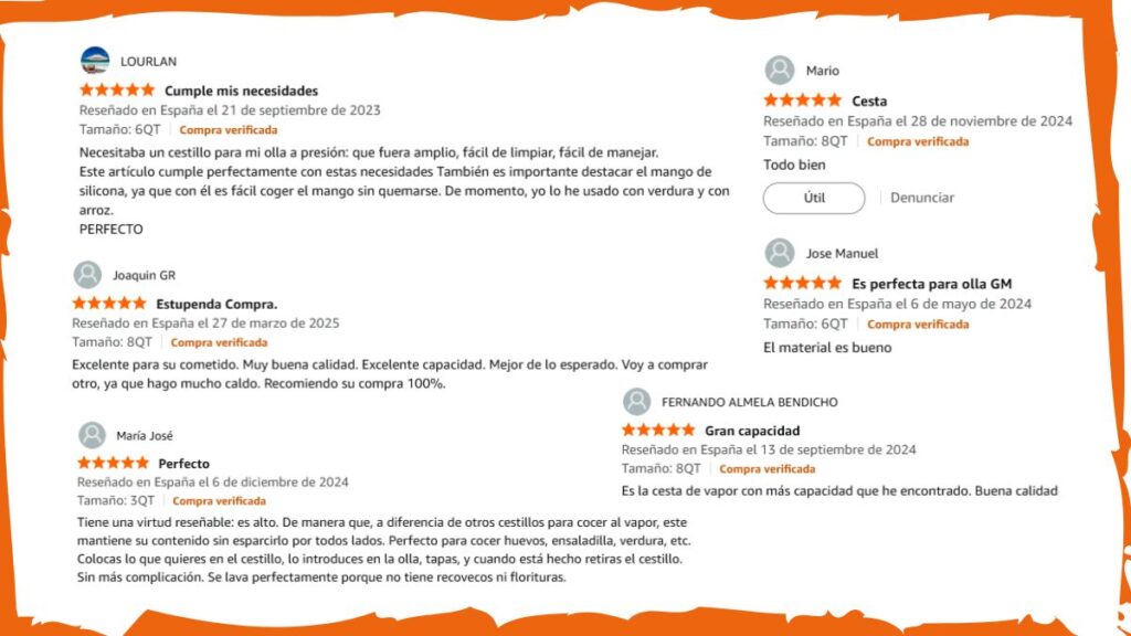 Opiniones positivas de clientes sobre cesta Kalse