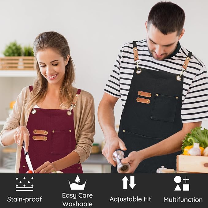 Uso real del delantal FunChaos en la cocina: protección contra grasa y humedad con estilo profesional.