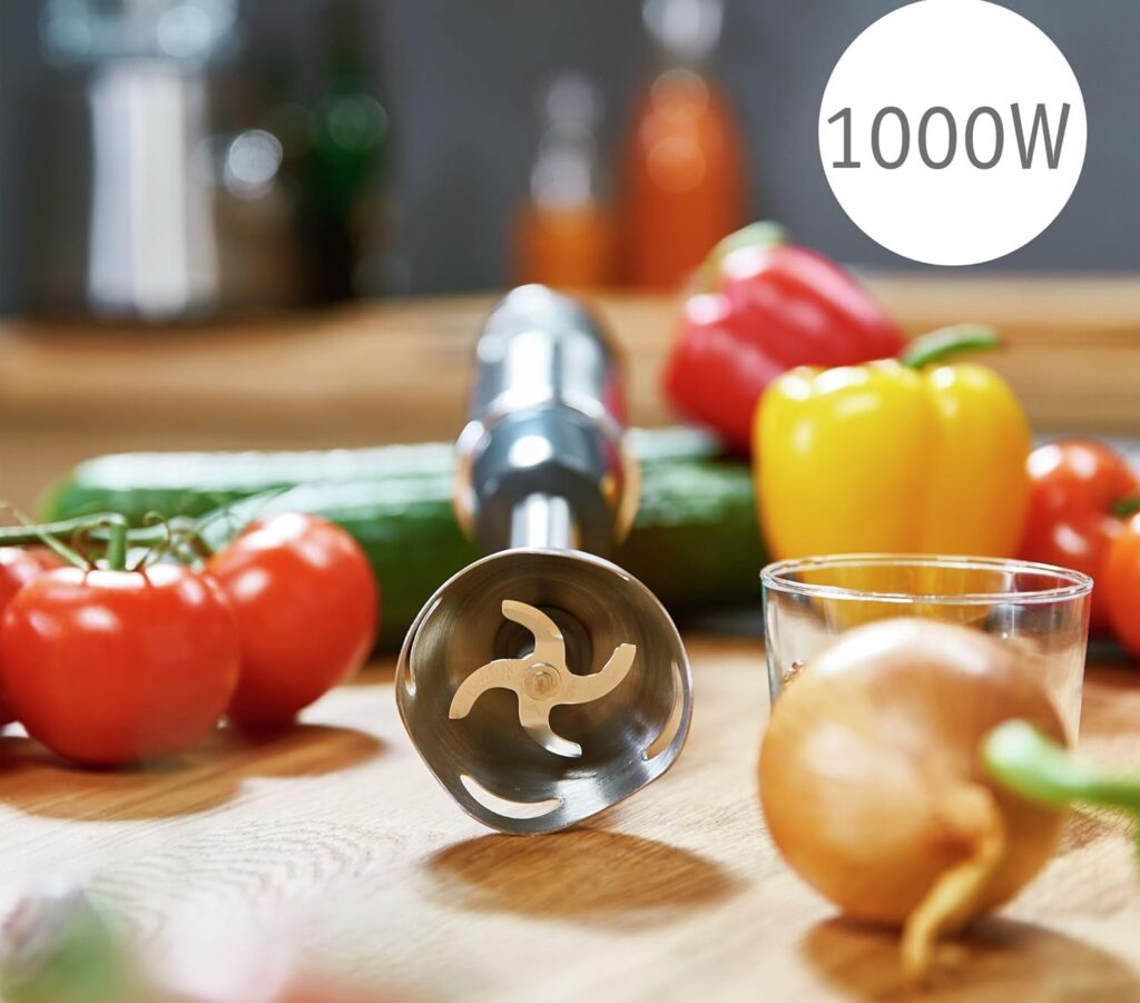 Detalle de las cuchillas Powelix de acero inoxidable de la batidora Moulinex

